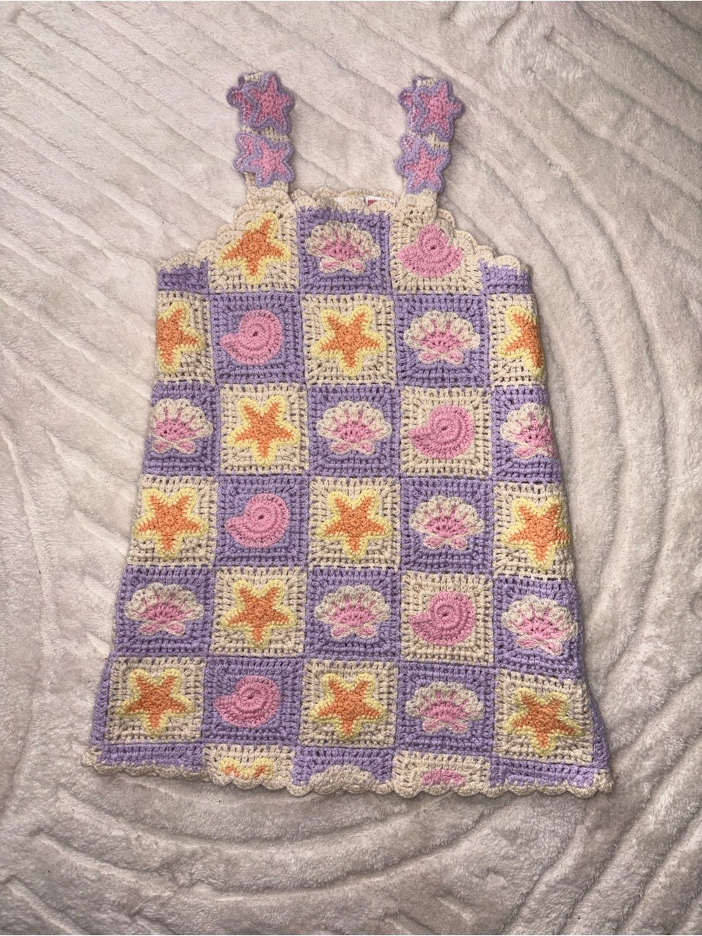 Zara Crochet Sea Life Tank Dress in Lavender, Yellow & Pink
